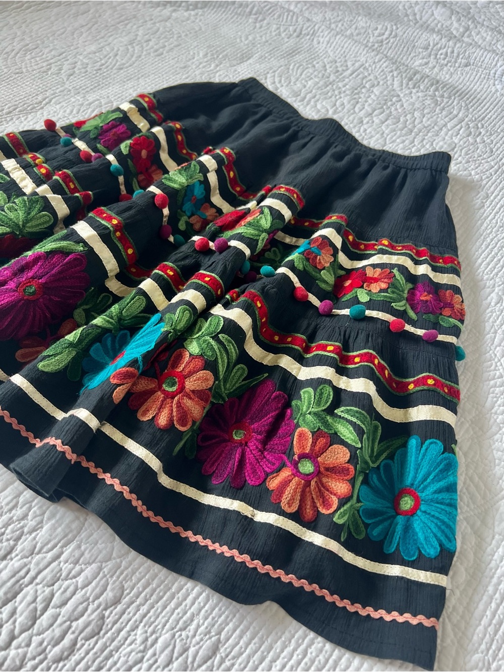 RARE Double D Ranch Pom Pom Embroidered Cotton Skirt - Picture 3 of 13